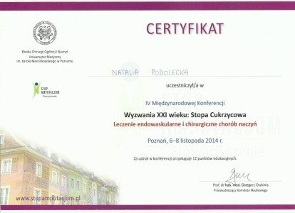 Certyfikat: Leczenie endowaskularne i chirurgiczne chorób naczyń