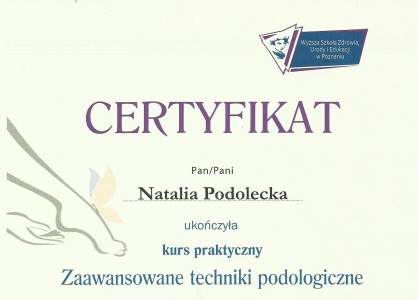 Certyfikat: Zaawansowane techniki podologiczne