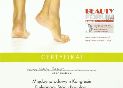 Certyfikat: Pielęgnacja stóp i podologia