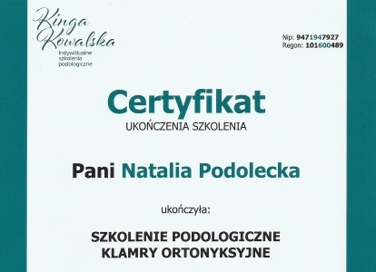 Certyfikat: Klamry ortonyksyjne