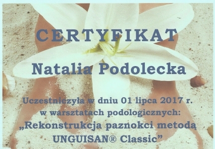 Certyfikat: Rekonstrukcja paznokci metodą UNGUISAN Classic